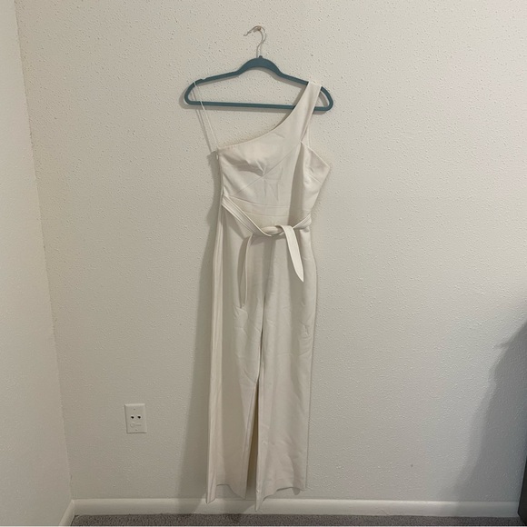 Likely Revolve Kelsey White One Shoulder Belted Wide Leg Jumpsuit - Size 0 - Picture 9 of 16